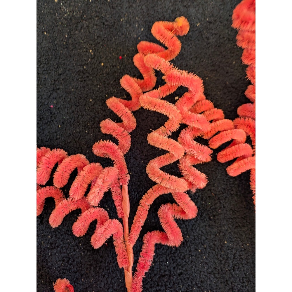 6 Vintage Chenille Spiral Floral Stems Pink Orange Green Beaded Christmas Crafts - Picture 7 of 12
